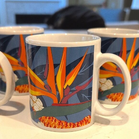 Vintage Hilo Hattie Bird of Paradise Floral Coffee Mugs Set of 4 - Picture 1 of 12